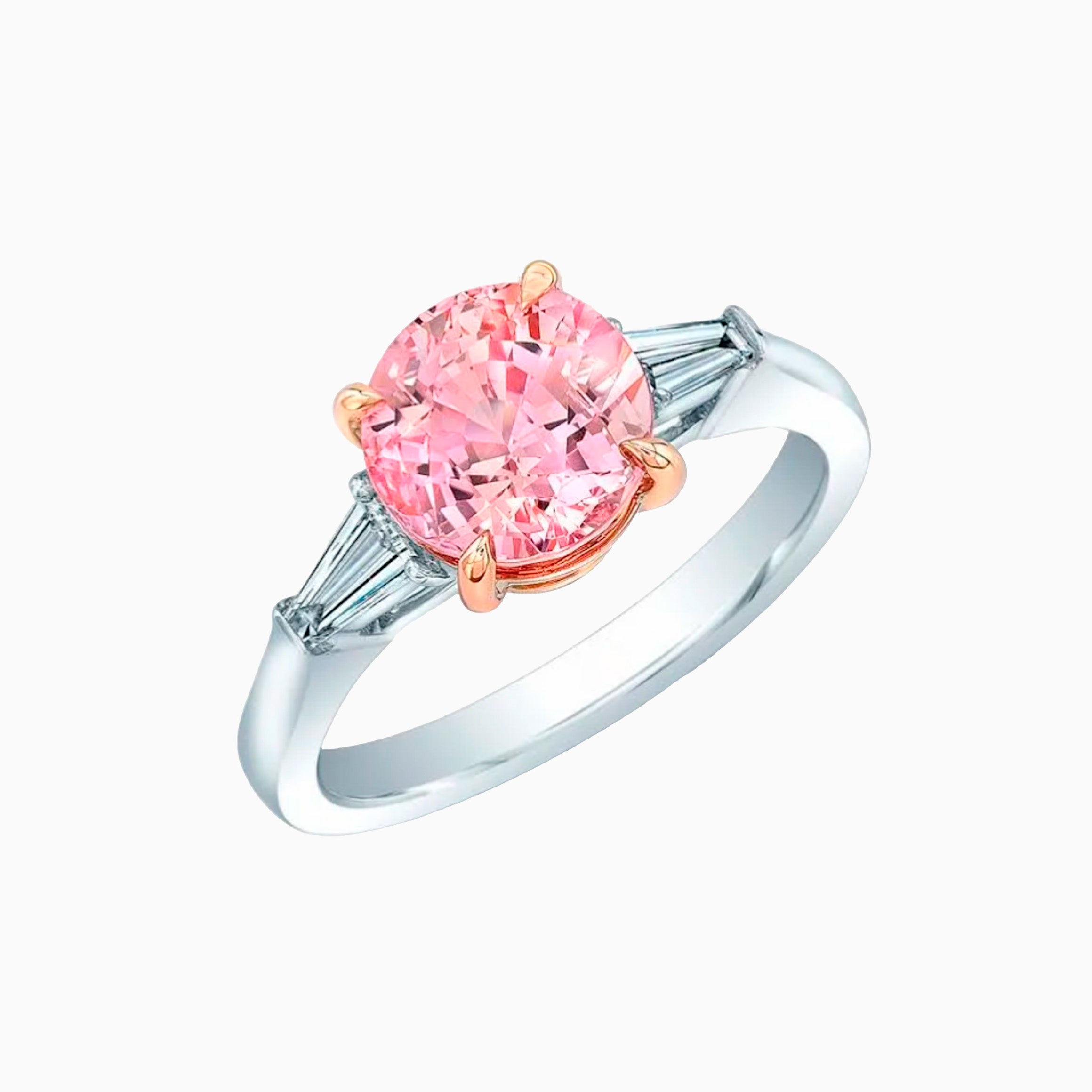 ROBIN WOOLARD CUSTOM DESIGN Pink Sapphire and Diamonds White Gold Ring