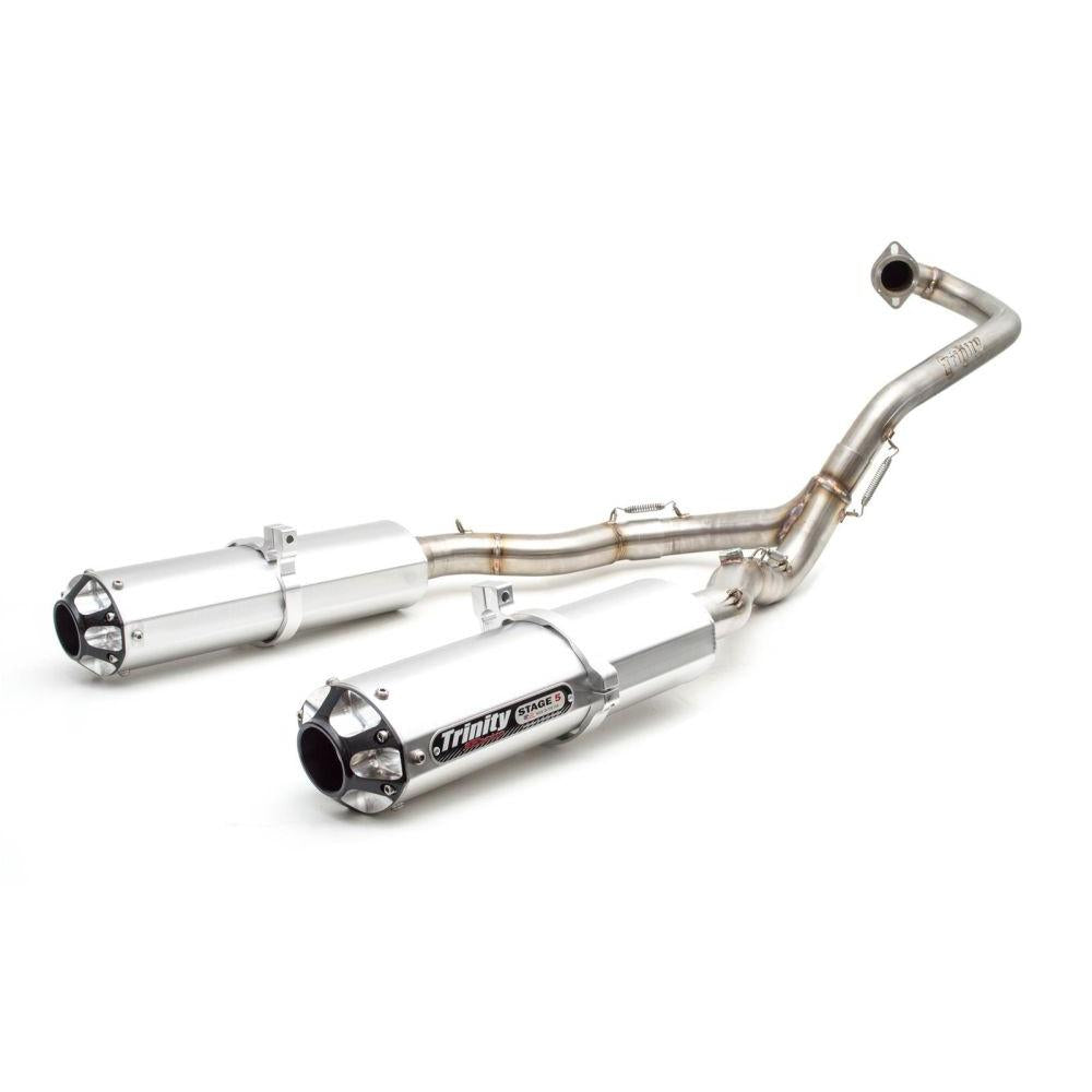 Trinity Racing Stage 5 Dual Full System Exhaust Brushed Muffler For Yamaha Raptor YFM700 2015 2023