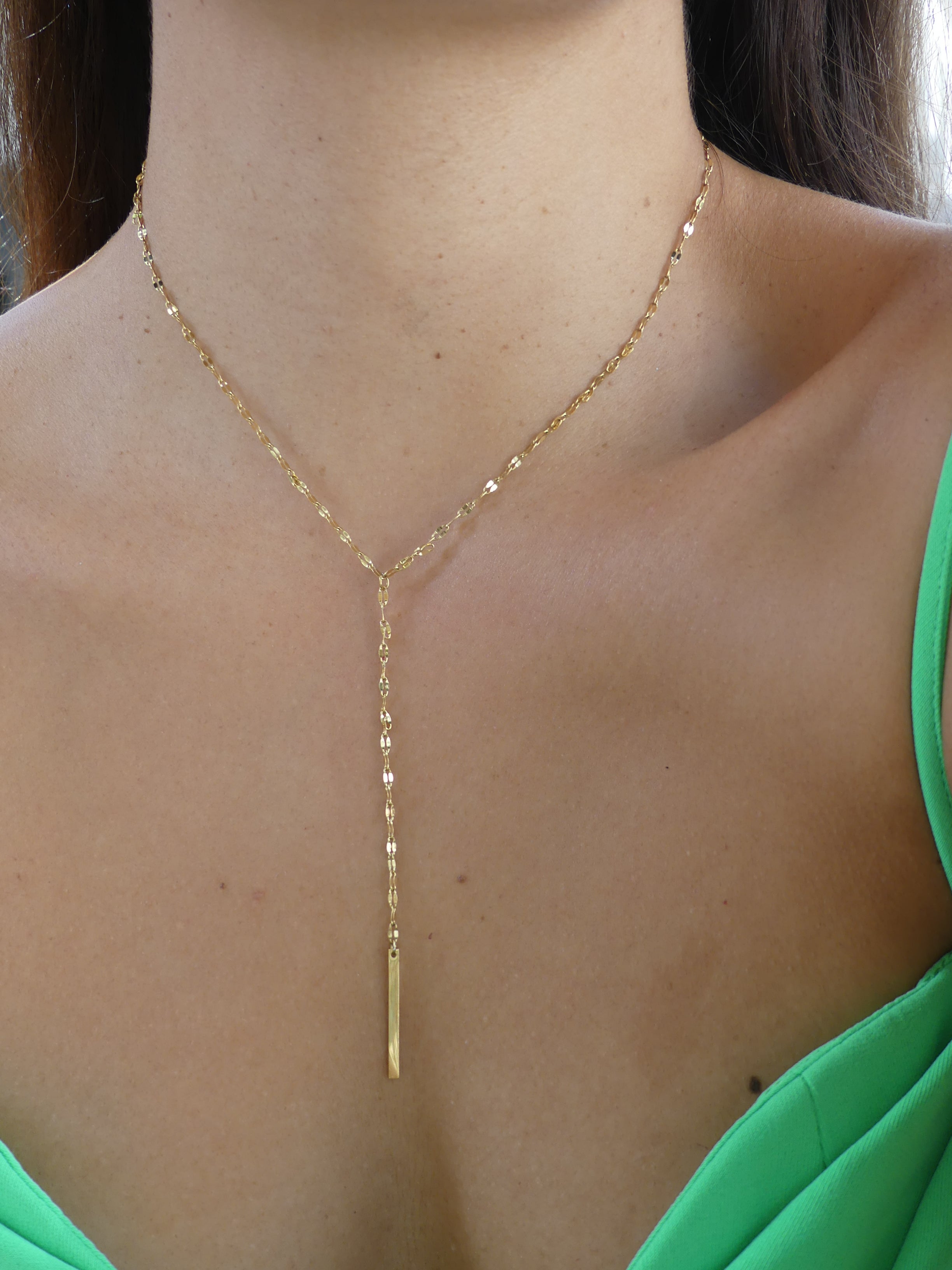 KESLEYBOUTIQUE Dainty Lariat Necklace  18K Gold Plated Twisted Chain Stainless Steel Waterproof Necklace