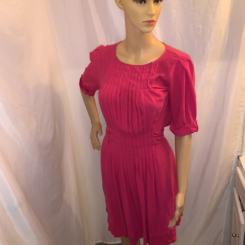 pre loved authentic BALENCIAGA size 38 pink silk MINI DRESS w/self belted bow