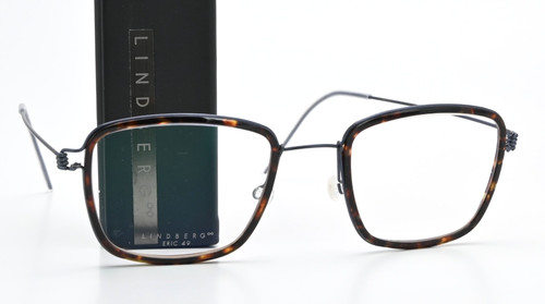 Lindberg Glasses Frame Eric 49 Air Titanium Rim Cube Tortoise Shell Anthracite M
