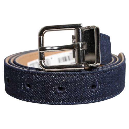 Dolce & Gabbana Ceinture Bleu Jean Argent Logo Métal Taille Boucle 80cm/32in