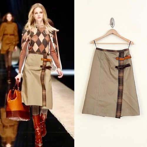 Vintage D&G Dolce & Gabbana F/W 2008 Wool Tartan Plaid Buckle Wrap Skirt 40 US4
