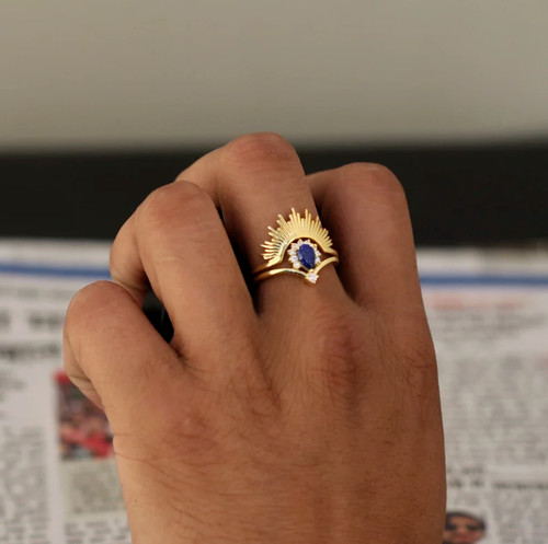 Natural lapis lazuli Ring Birthday Sun Ring Anniversary Christmas Gift For Her