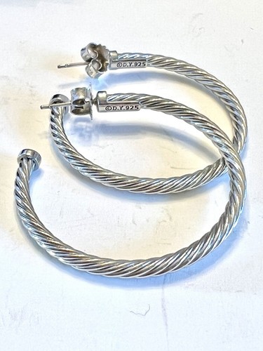 David Yurman 925 Sterling Silver 1.5' Inch Classic Cable Hoop Earrings