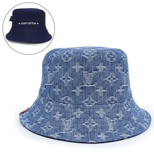 Louis Vuitton Bucket Hat Reversible S Size Cotton 100 Monogram Denim Blue G M
