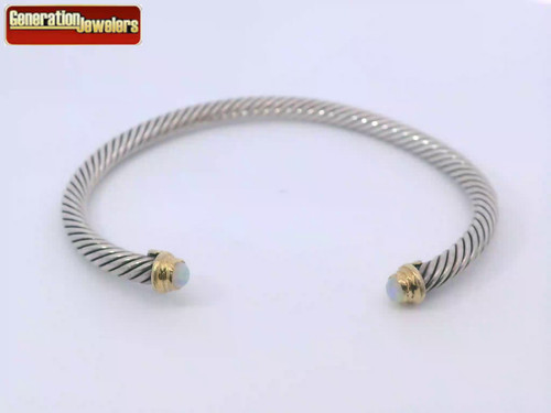 STUNNING DAVID YURMAN 18K/SS OPAL CABLE CLASSICS OPEN CUFF BANGLE 4MM AUTH.