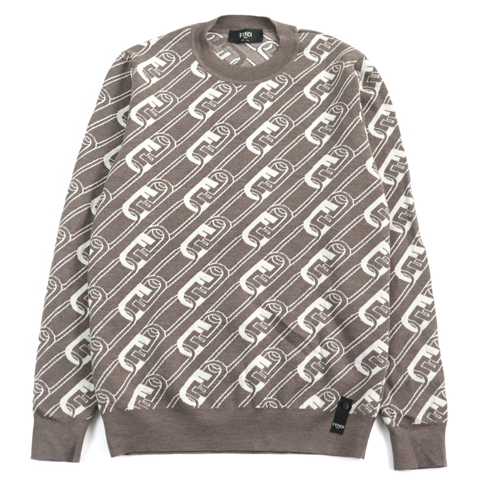 FENDI knit FZX061 Outer material: 100% virgin wool Brown white mens 48 Used Authentic