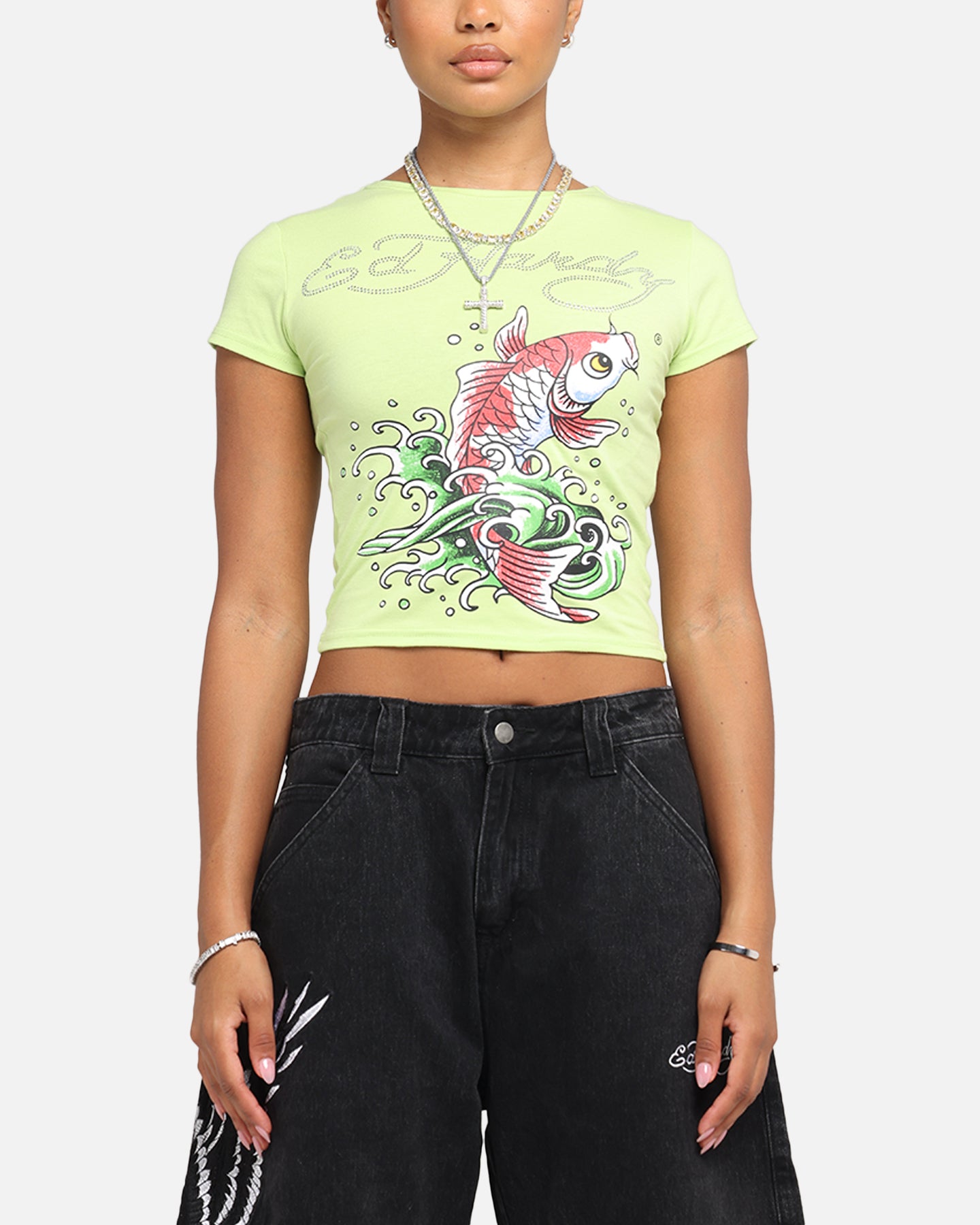 Ed Hardy Women's Koi Baby T Shirt Green