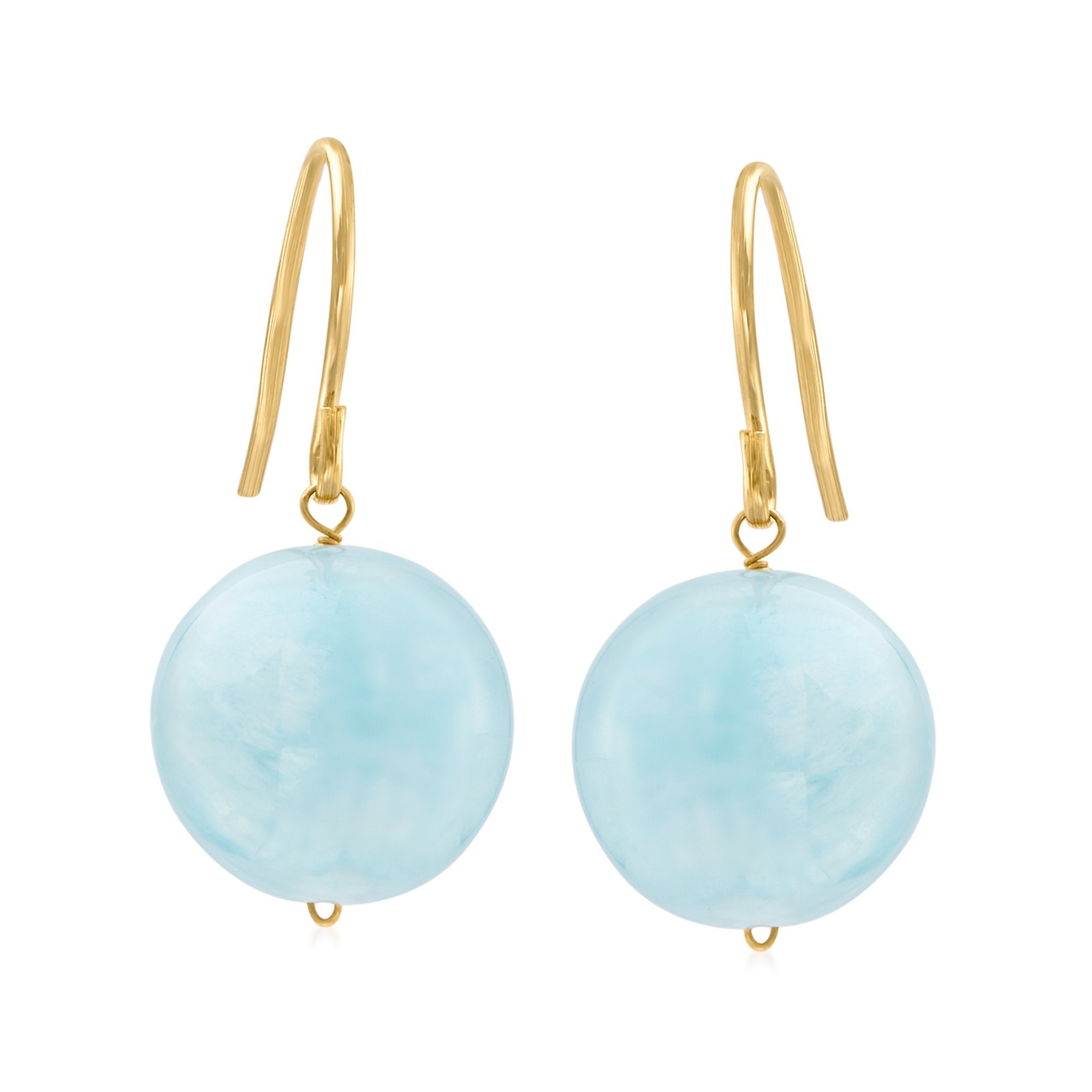 2023 Ross Simons 12mm Aquamarine Drop Earrings in 14kt Yellow Gold