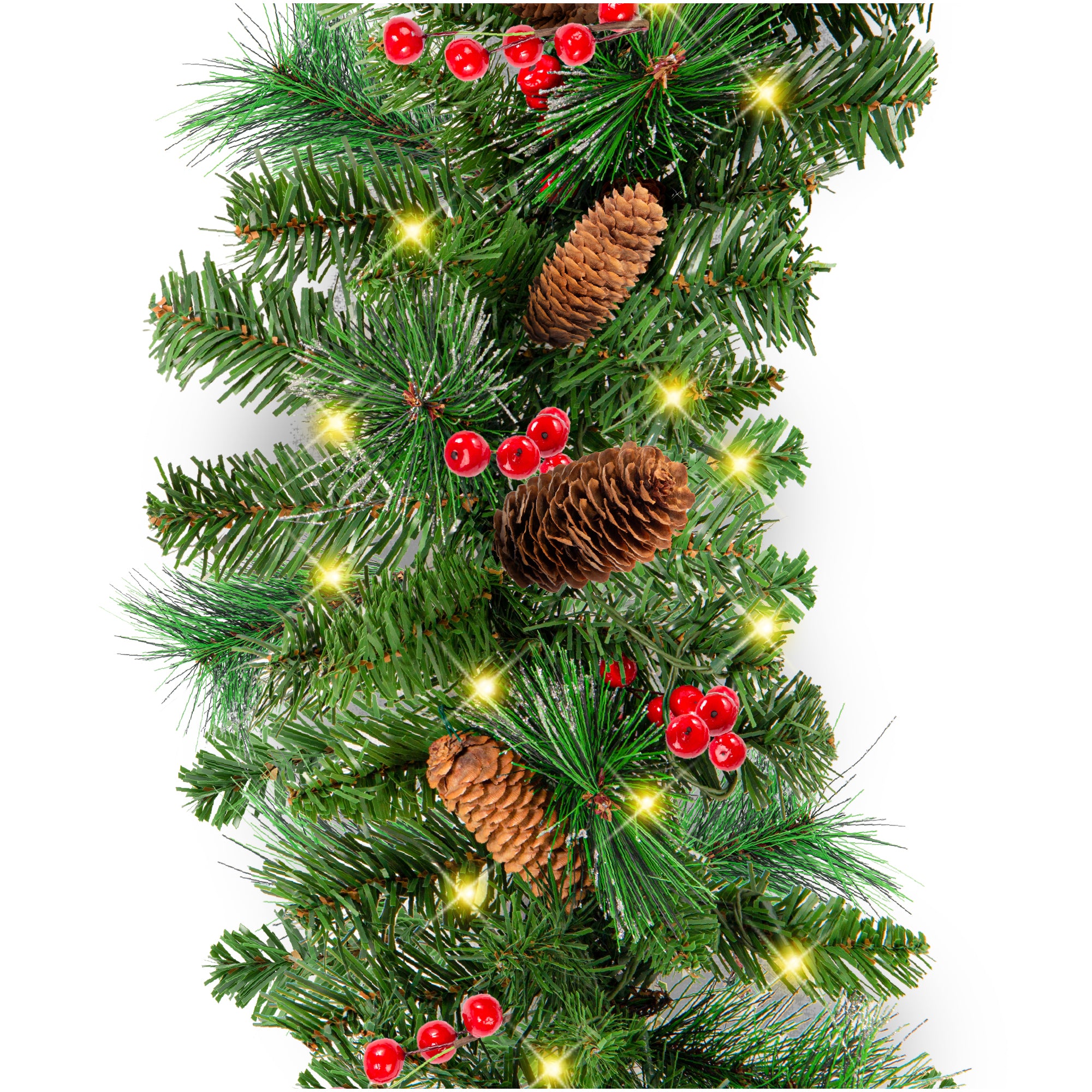 2868 Best Choice Products 9ft Pre Lit Pre Decorated Garland w PVC Branch Tips 50 Lights Pine Cones Berries