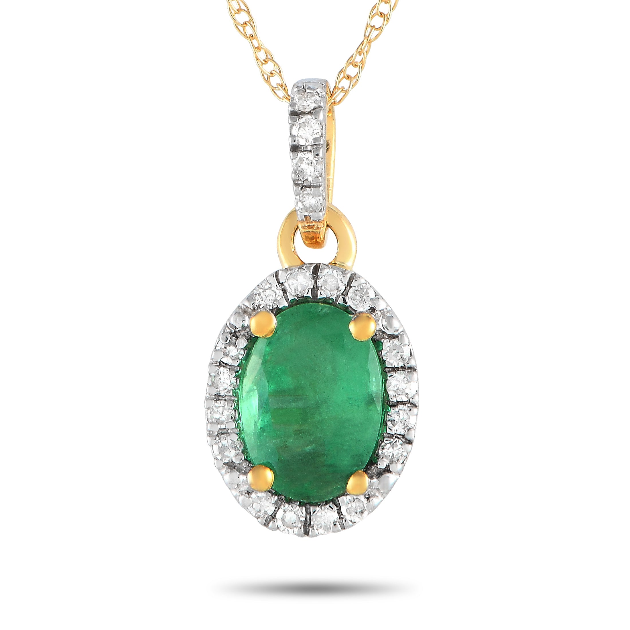 2269 LB Exclusive 14K Yellow Gold 0.06ct Diamond and Emerald Pendant Necklace PD4 16075YEM