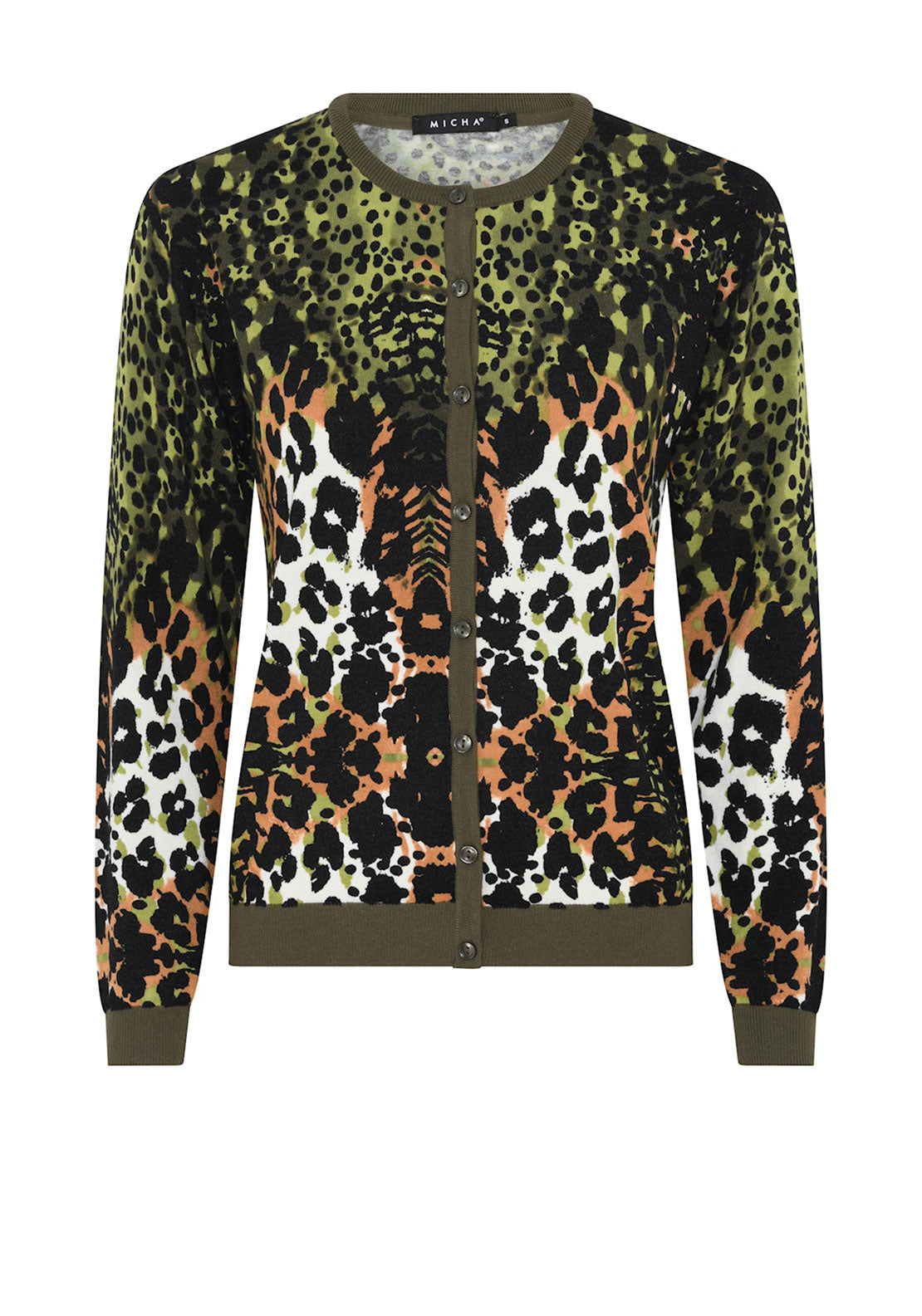 Micha Animal Print Fine Knit Cardigan  Green