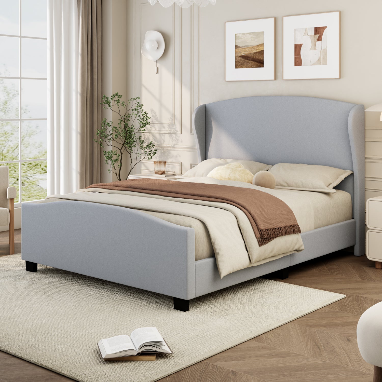 2594 Streamdale 51" Headboard Wingback Linen Bed