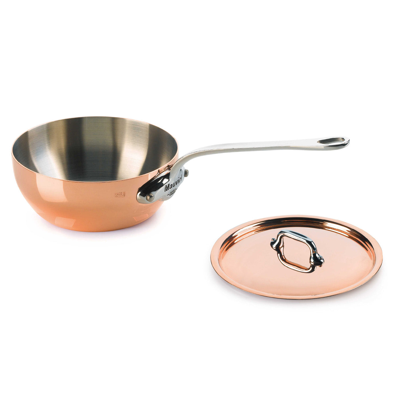 2351 Mauviel M'Heritage M'150s 1.7 qt. Curved Splayed Saute & Lid Stainless Handle