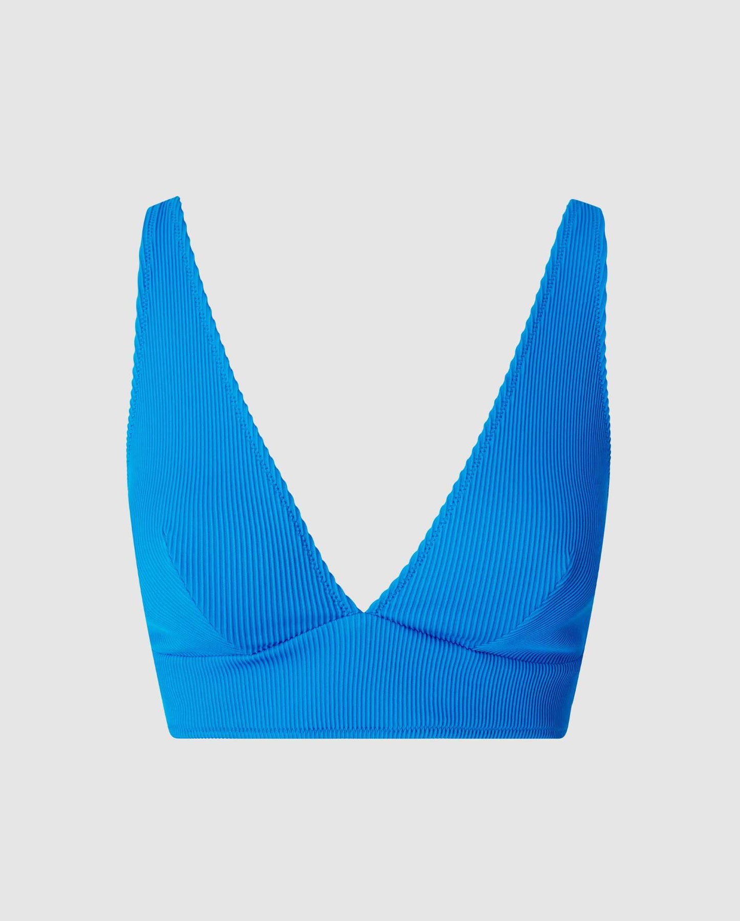 UNDERSTATEMENT Plunge Bikini Top Turquoise Blue Rib
