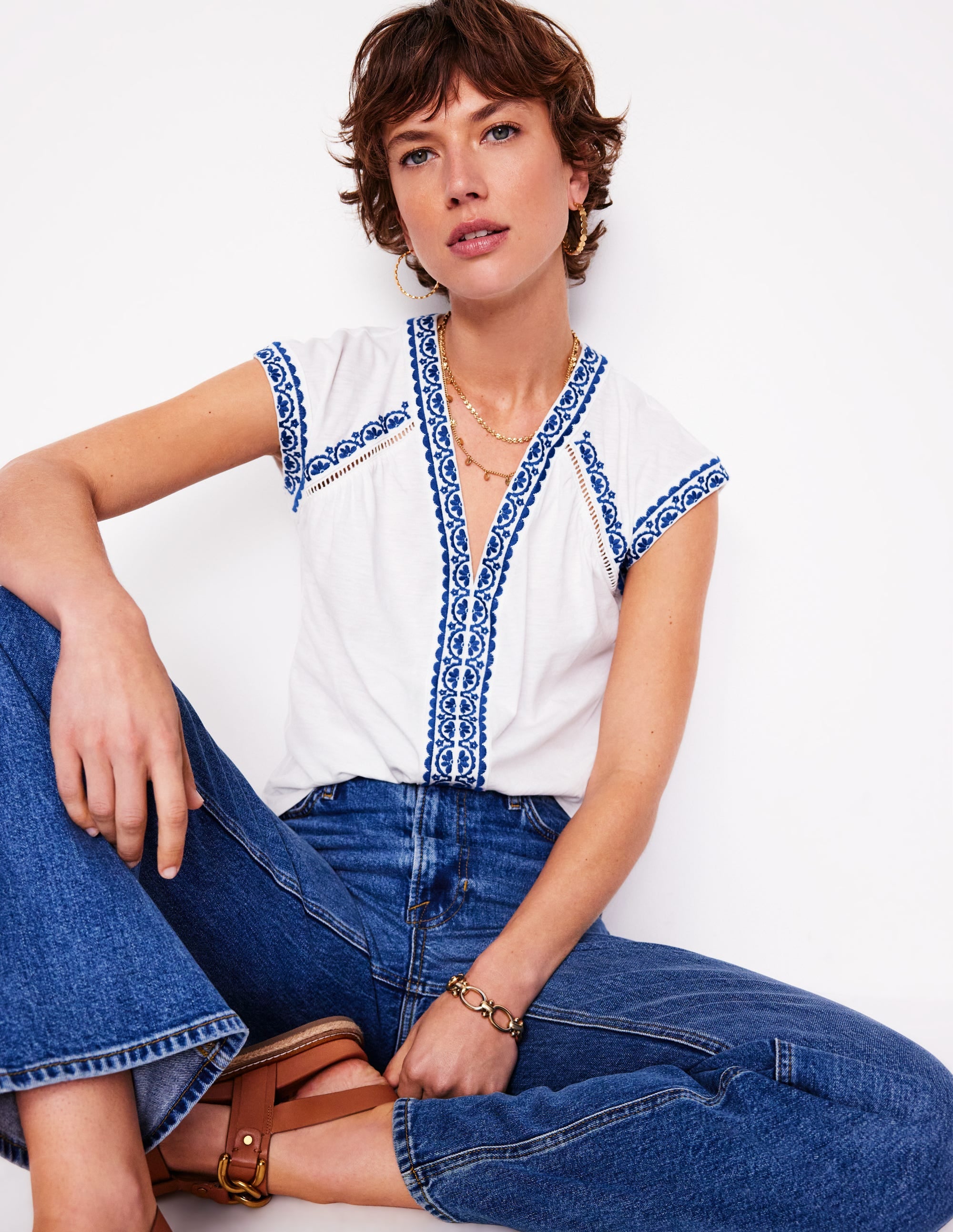 BODEN Hazel Cotton Embroidered Top White