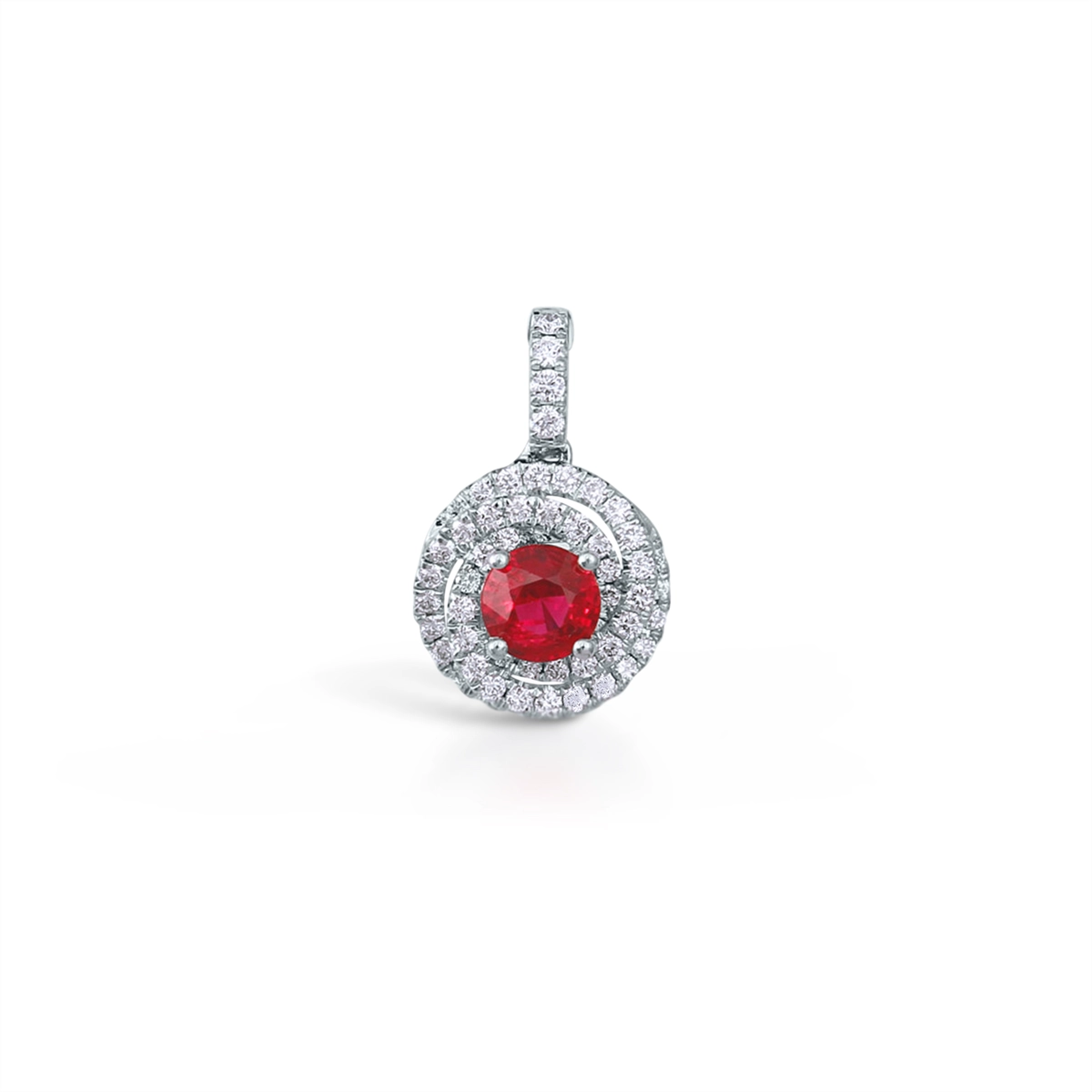 MEIEROTTO JEWELERS 14K White Gold Ruby and Diamond Swirl Pendant