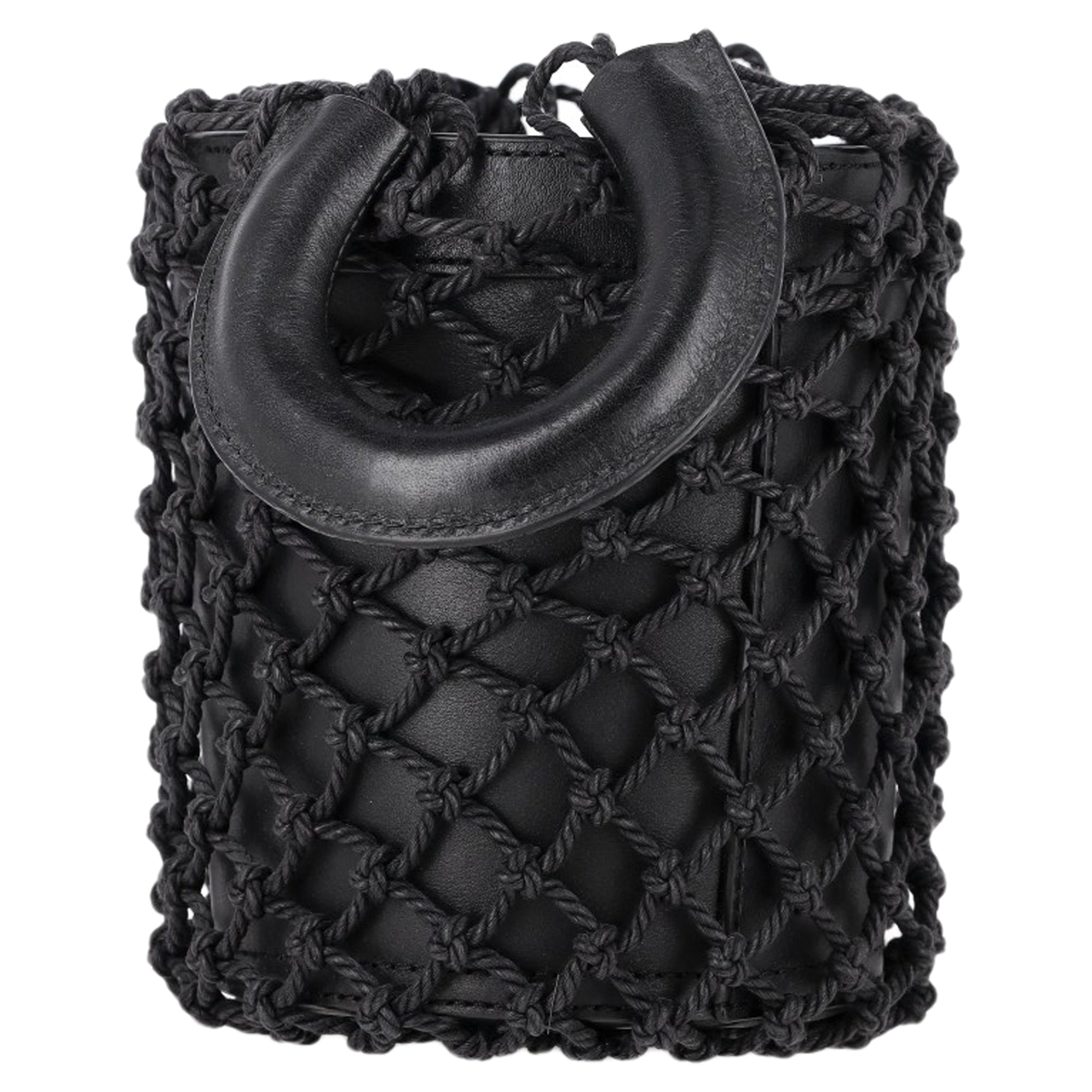 2604 Staud Moreau Net Bucket Bag in Black Leather