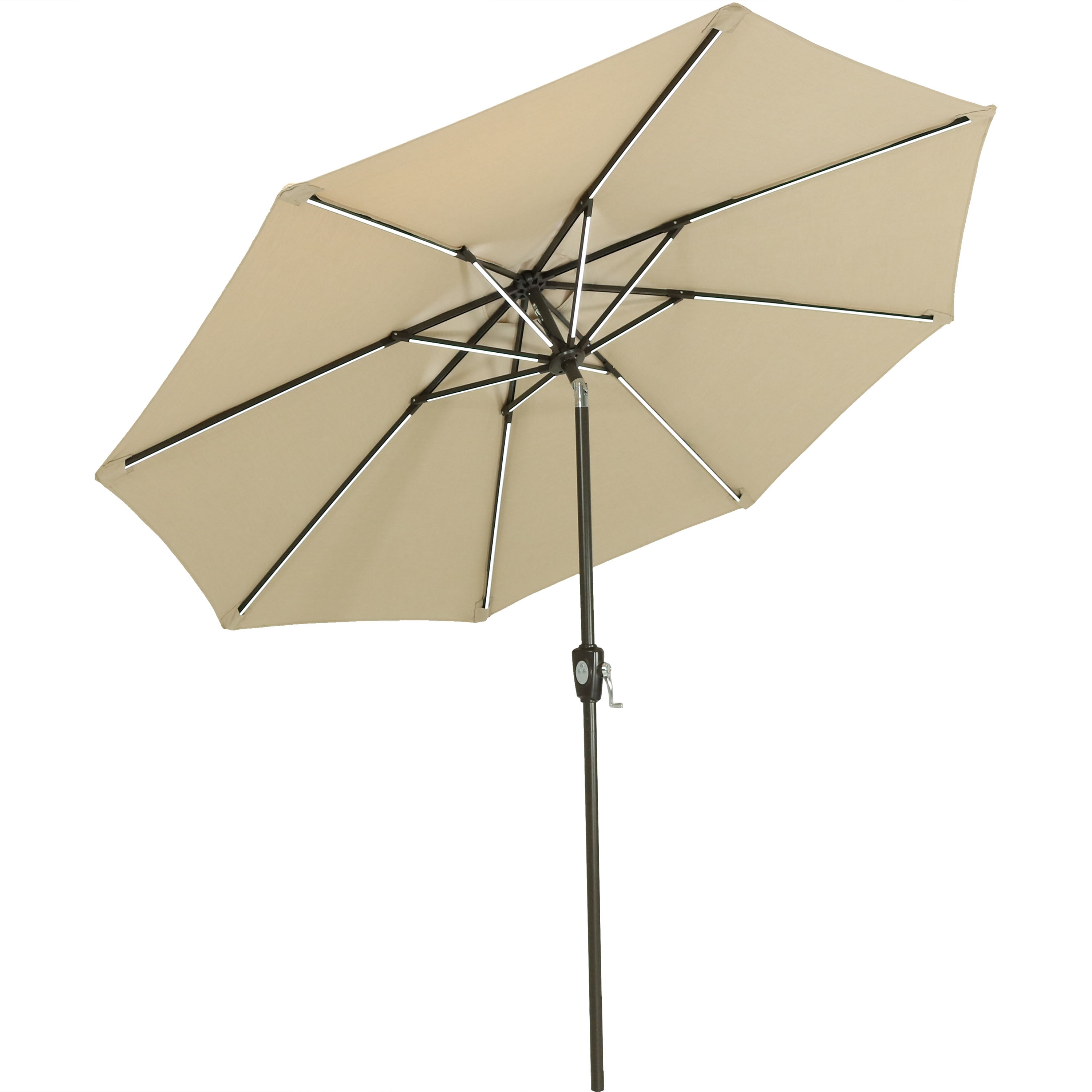 2936 Sunnydaze Outdoor Aluminum Sunbrella Patio Umbrella with Solar LED Light Bars and Tilt   9'