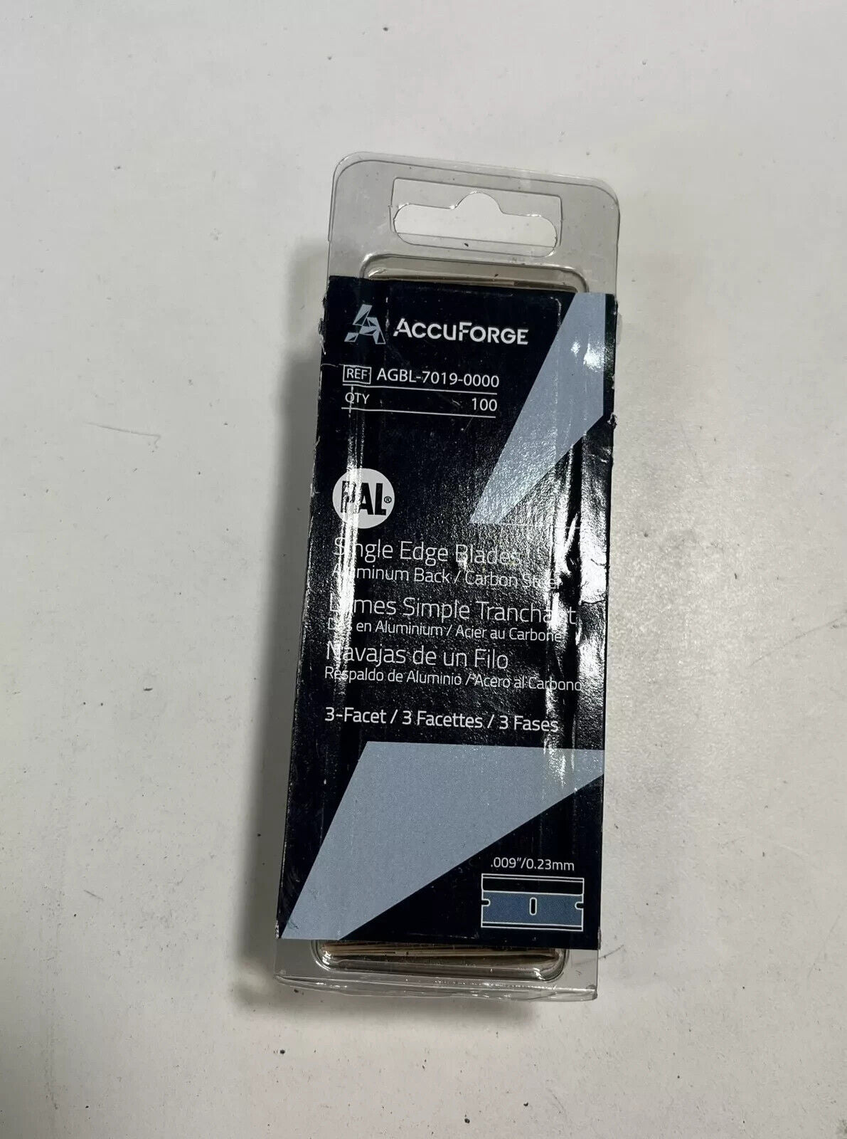 AccuForge Single Edge Blade, AGBL 7019 0000, QTY 100,3 Facet, .009”/.23mm