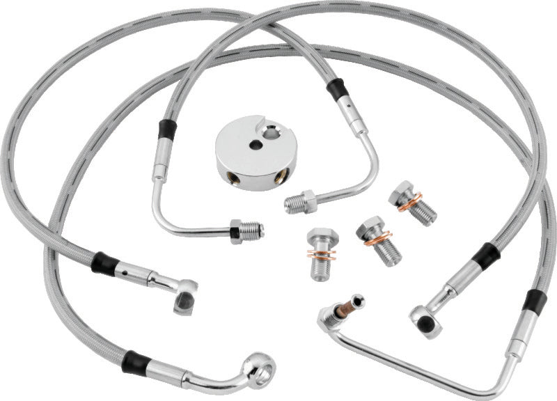 TWINPOWER Twin Power 96 07 FLHT Models Stainless Steel Dot Brake Line Kit Front Stock Length
