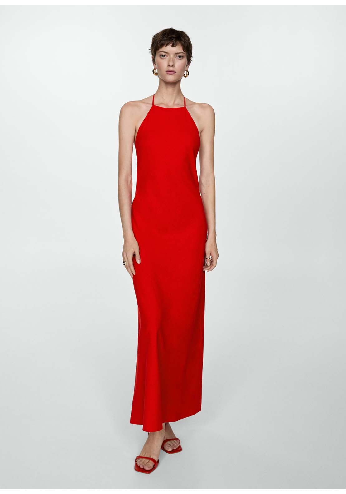 MANGO Halter neck linen dress   Red