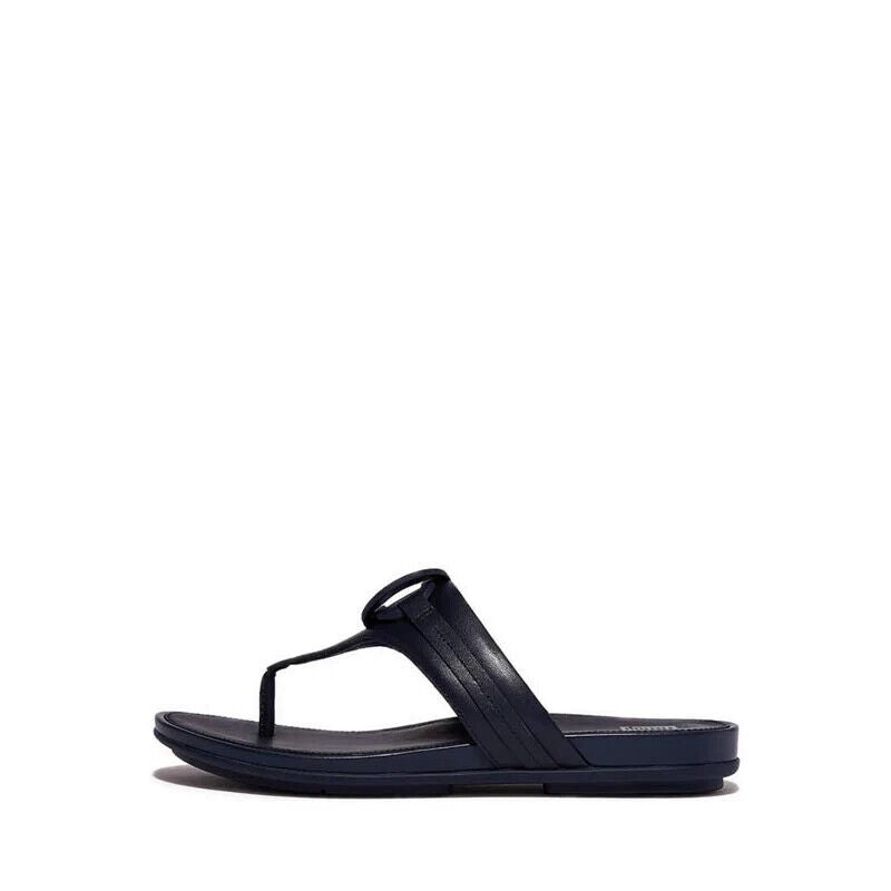 2735 FitFlop Gracie FS9 399 Thong Sandals Women Navy Rubber Circlet Leather Toe Post