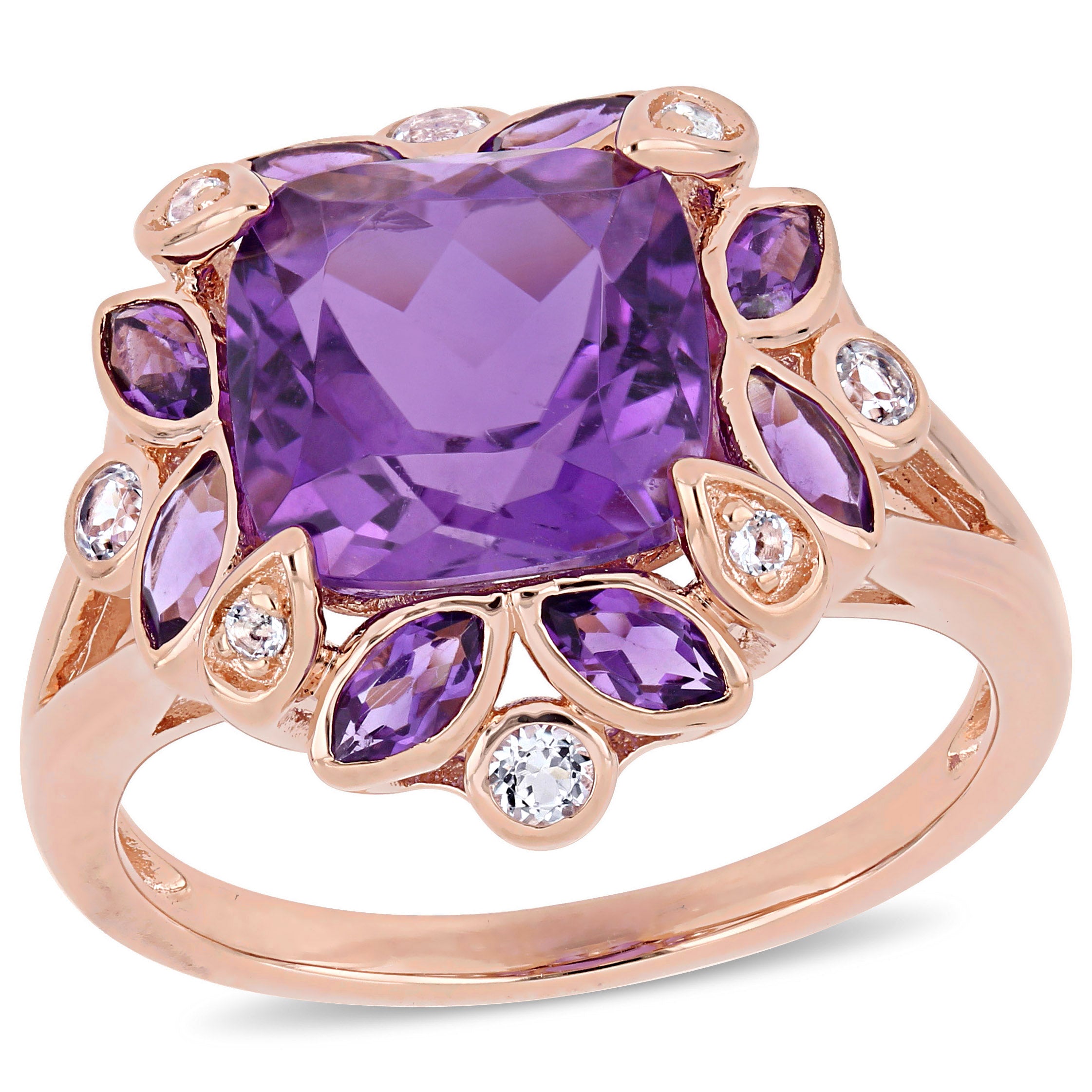 2313 Mimi & Max 3 1 3ct TGW Amethyst and White Topaz Floral Ring Rose Silver