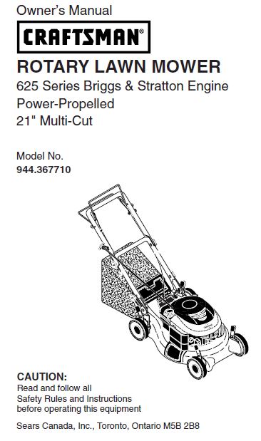 FREE CRAFTSMAN MANUAL 944.367710 Manual for Craftsman 21" Multi Cult Lawn Mower