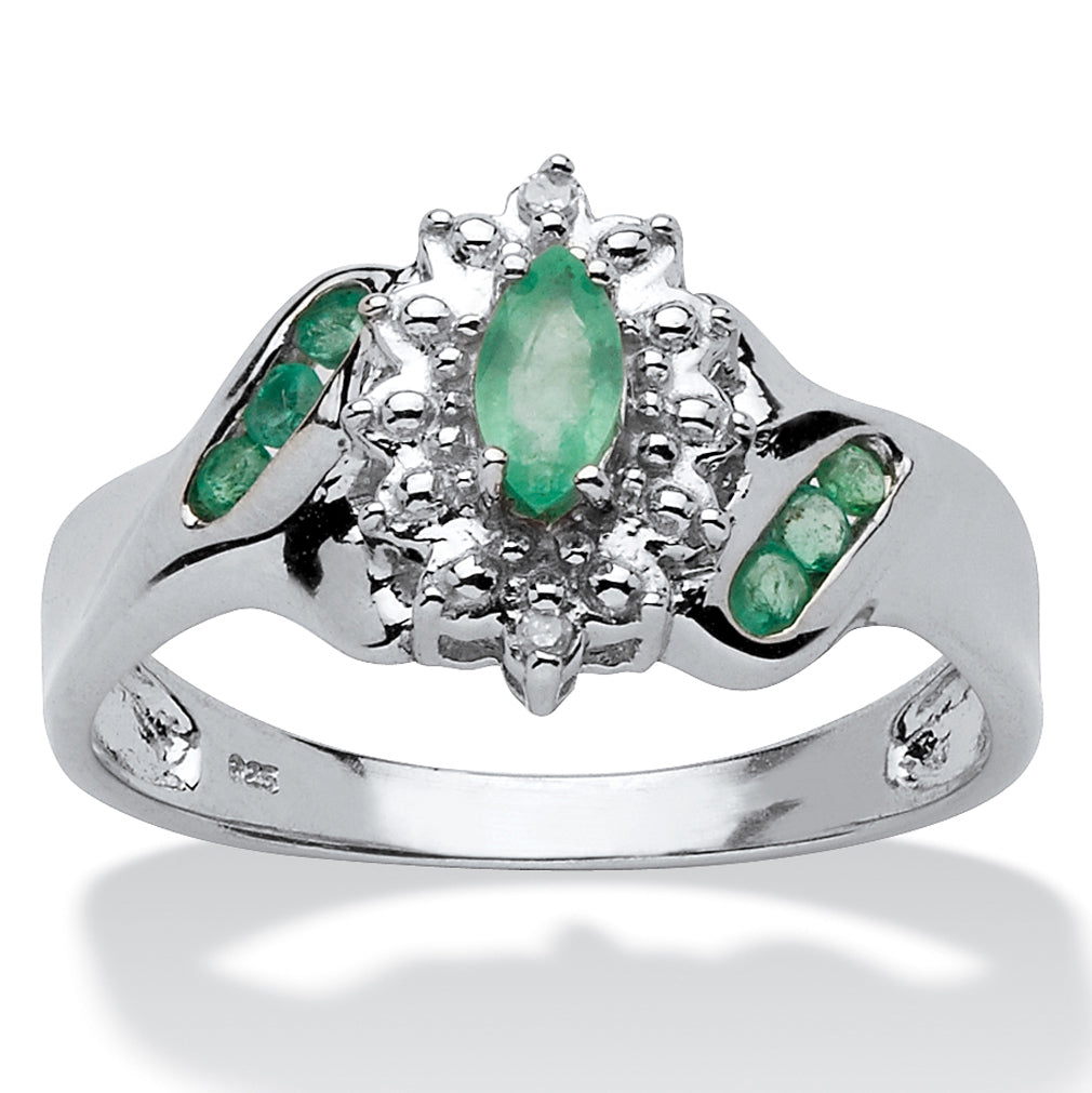 2894 .38 TCW Genuine Emerald and Diamond Accent Ring Platinum plated Sterling Silver