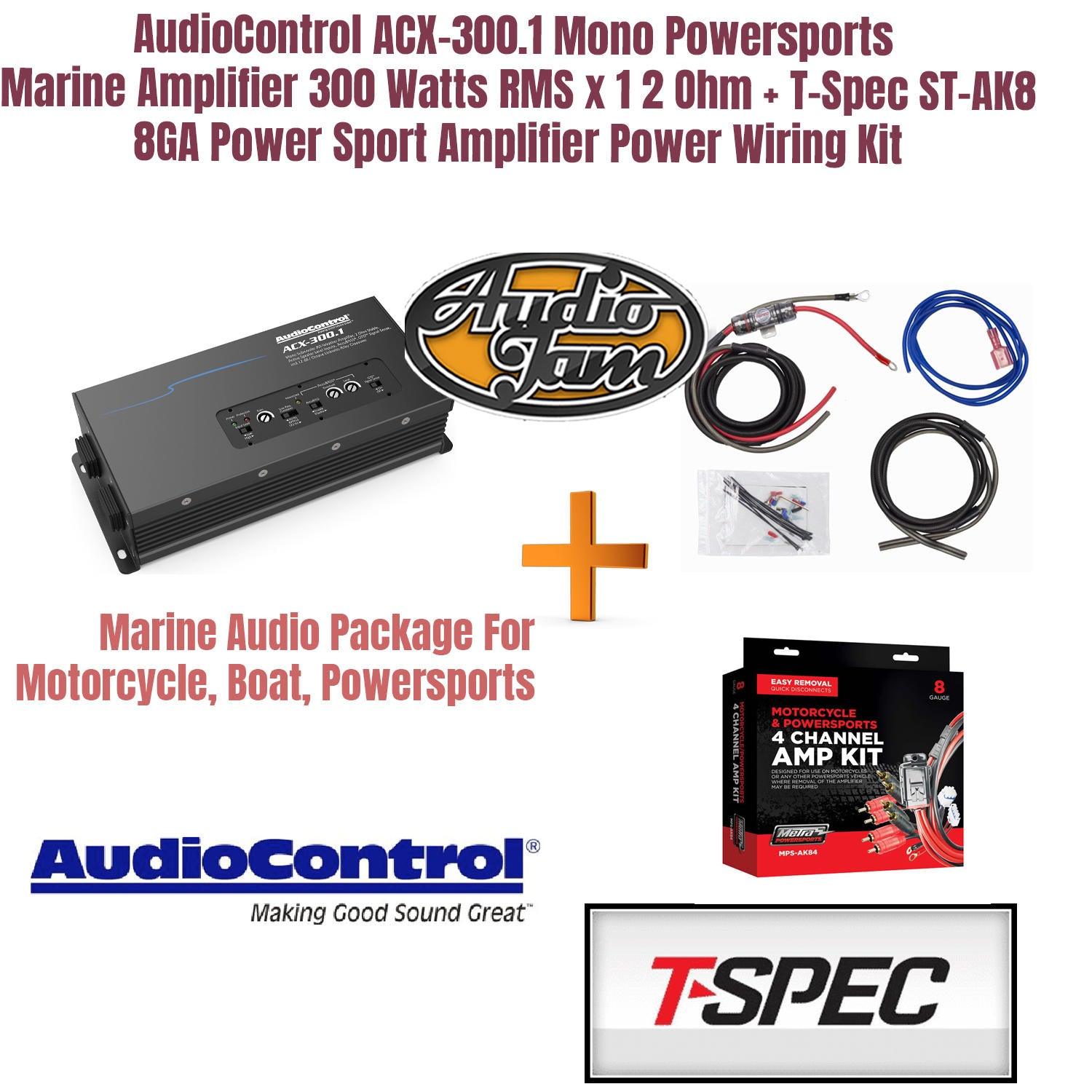 AUDIO CONTROL AudioControl ACX 300.1 Mono Powersports/Marine Amplifier 300 Watts RMS x 1 2 Ohm + T Spec ST AK8 8GA Power Sport Amplifier Power Wiring Kit