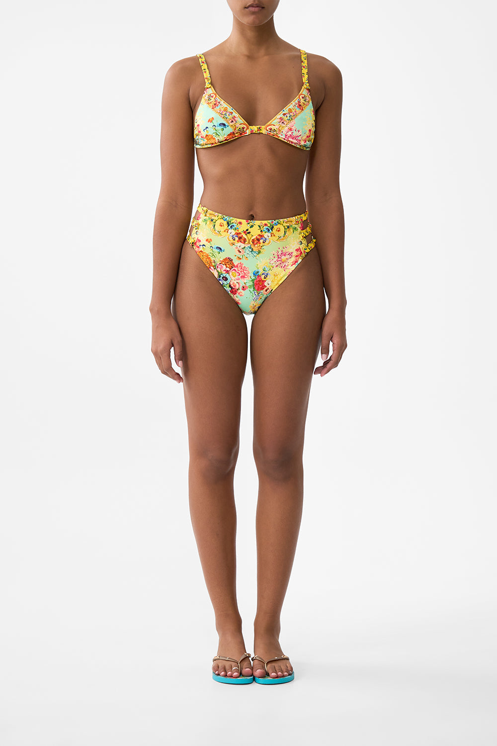 CAMILLA EBOUTIQUE (US) SOFT UNDERWIRE BIKINI TOP WITH BUTTON STRAPS AROMATIC TIGER FLOWER