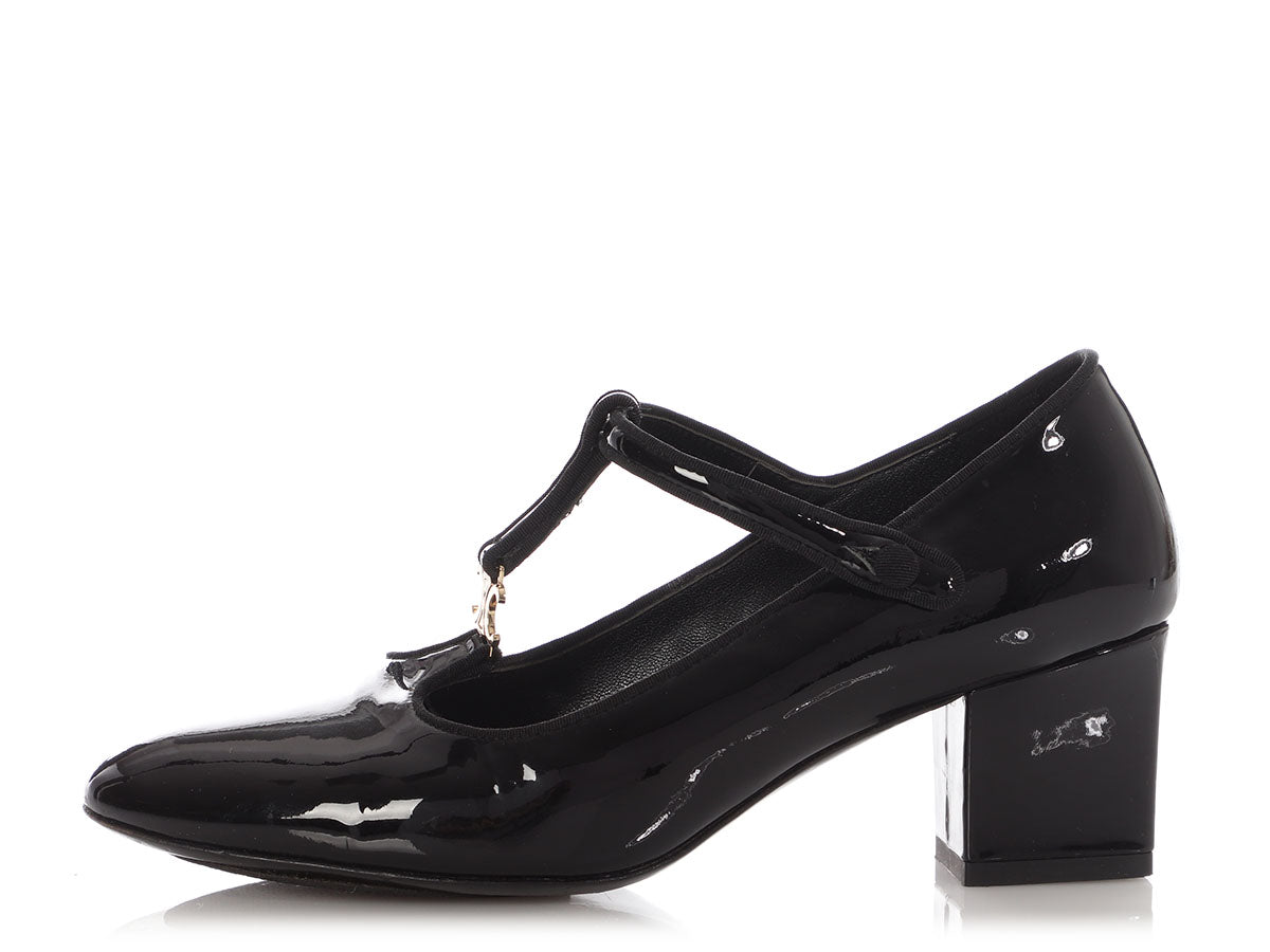 CÉLINE Celine Black Patent Babies T Bar Pumps