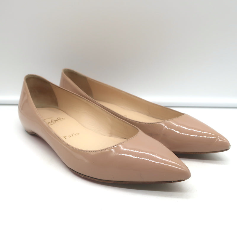 LOIS MAGNIN Christian Louboutin Pigalle Pointed Toe Flats Nude Patent Leather Size 36.5
