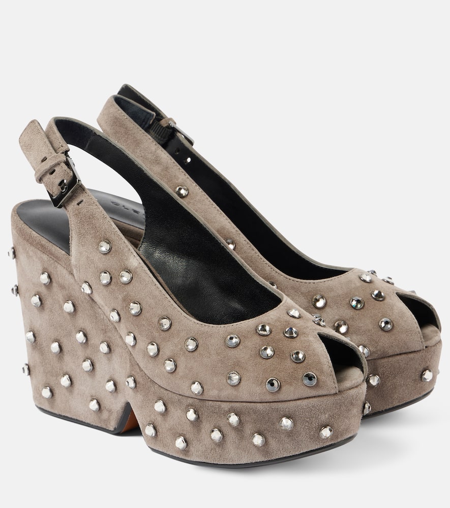Clergerie Davina embellished suede peep toe pumps