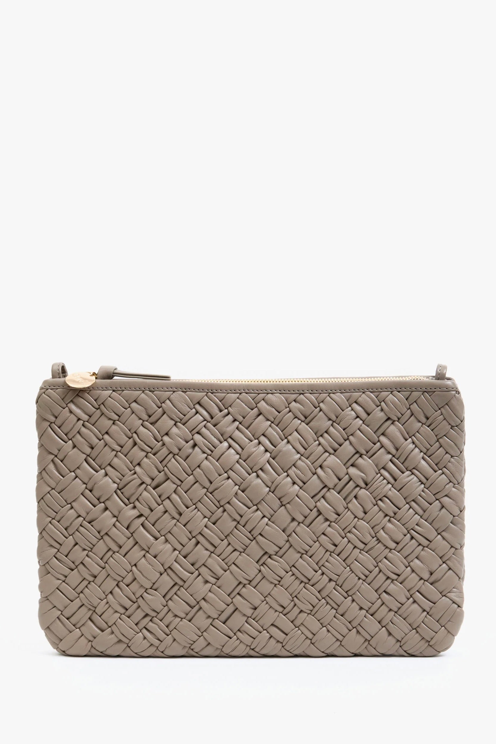 CLARE V. Flat Clutch w  Tabs   Dove Puffy Woven