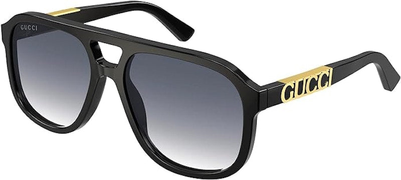 Gucci Logo Pilot Sunglasses Black Gold