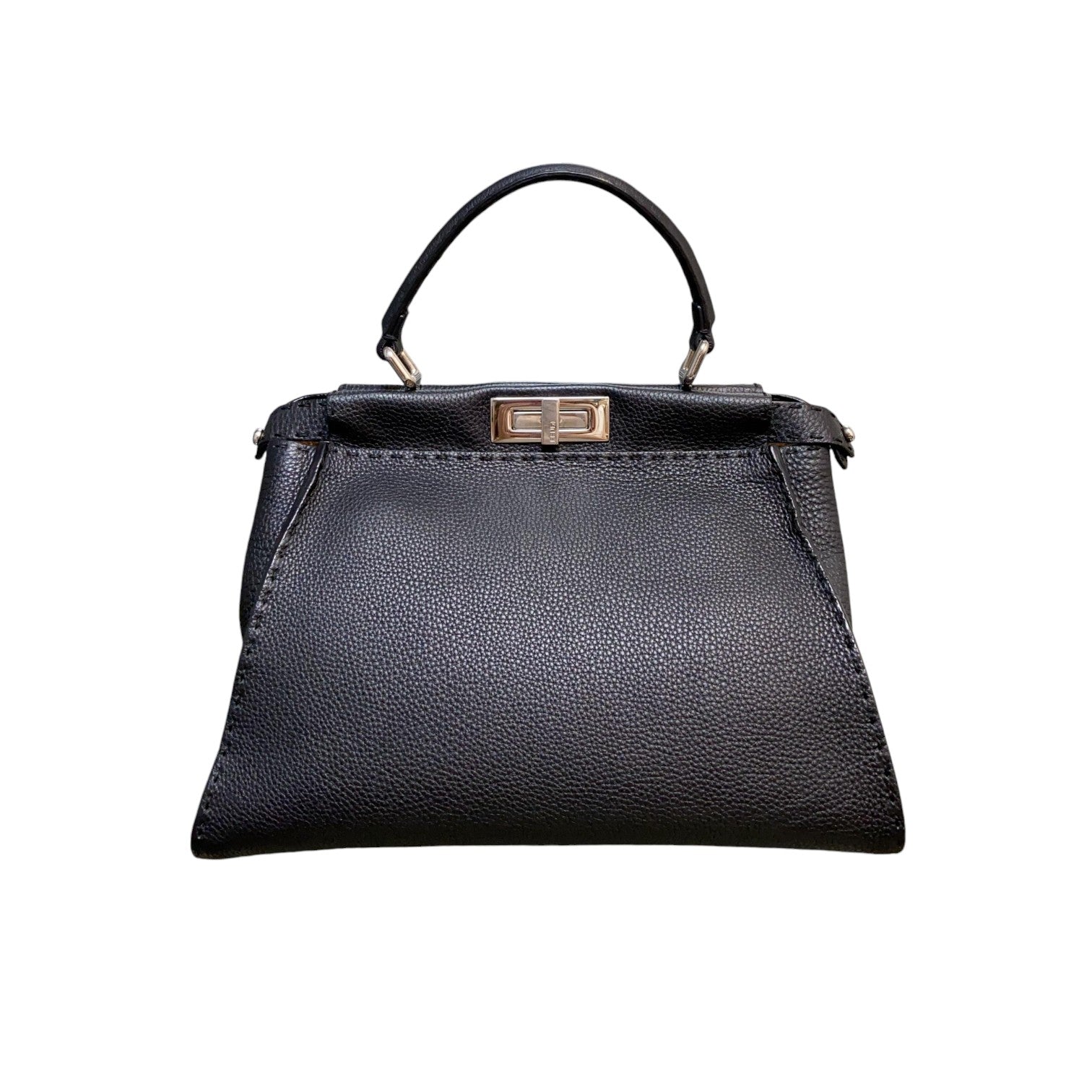 FENDI Peekaboo Iconic Satchel Peekaboo Medium Grained Calfskin Black SHW