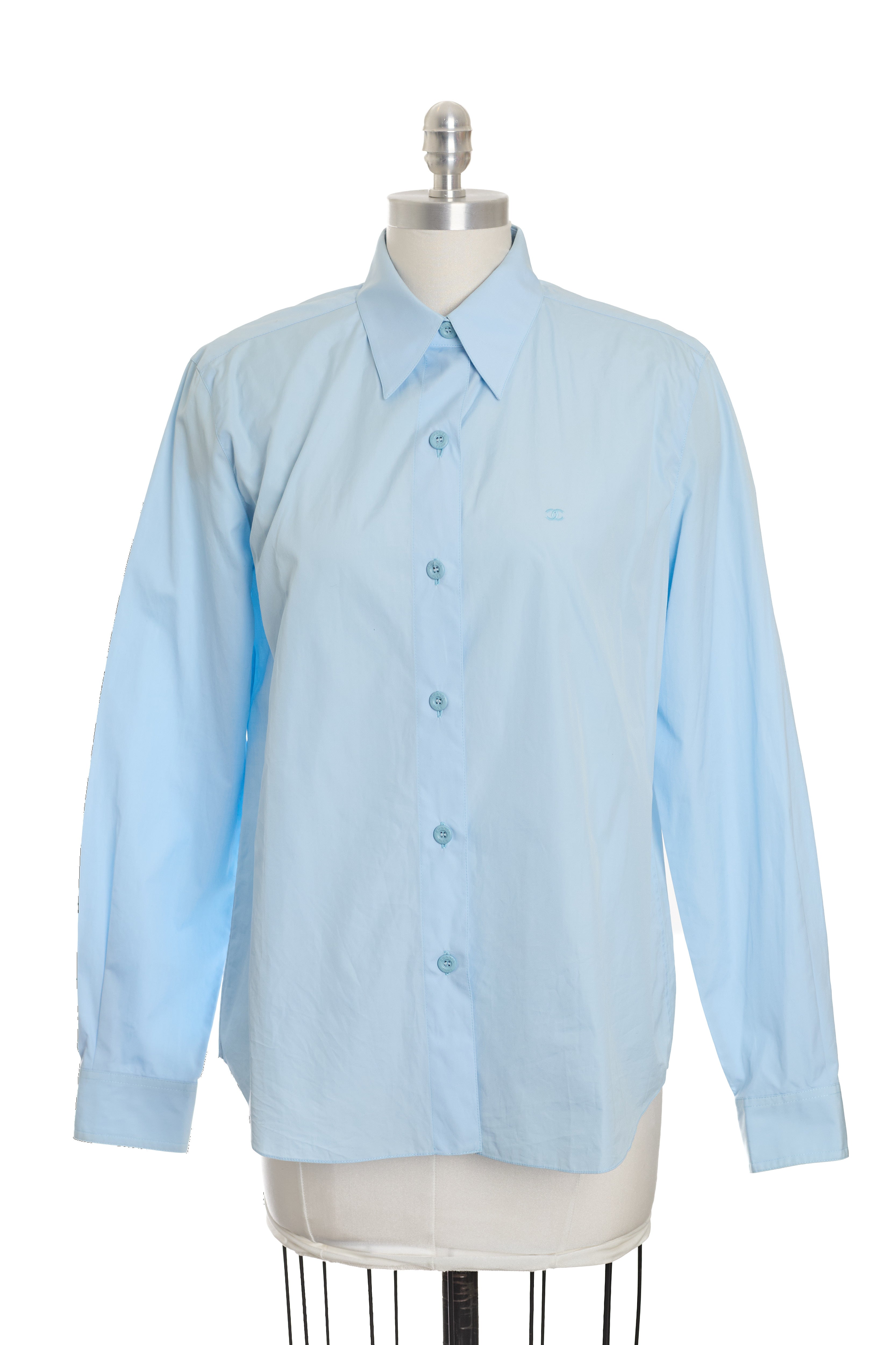 Chanel Vintage Baby Blue Cotton Button Up