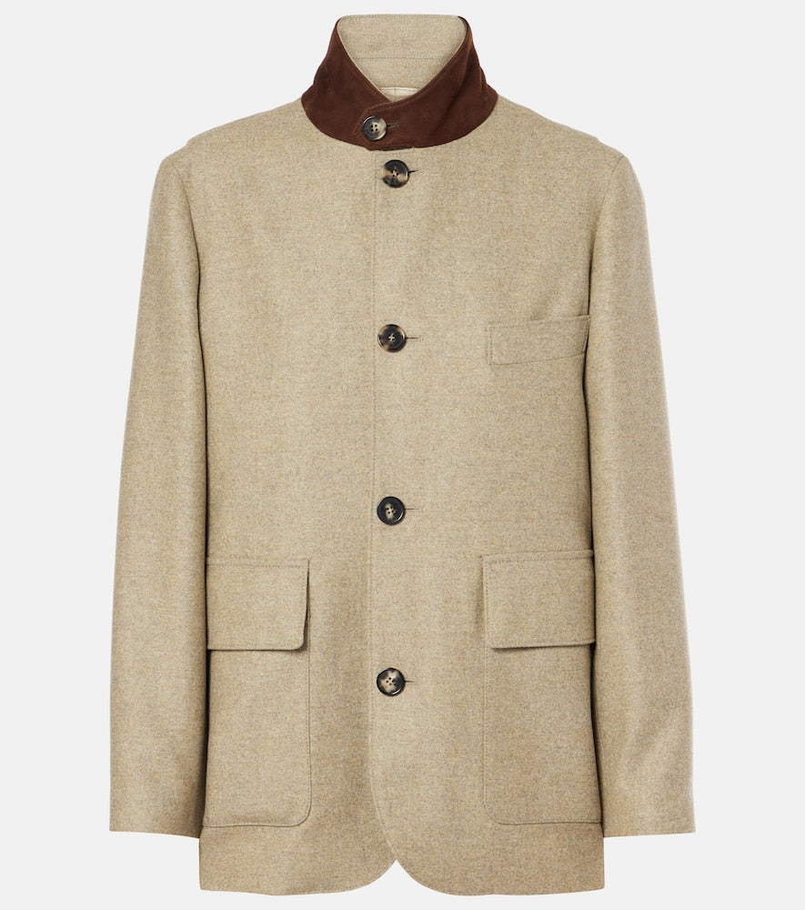 Loro Piana Roadster leather trimmed wool blend jacket