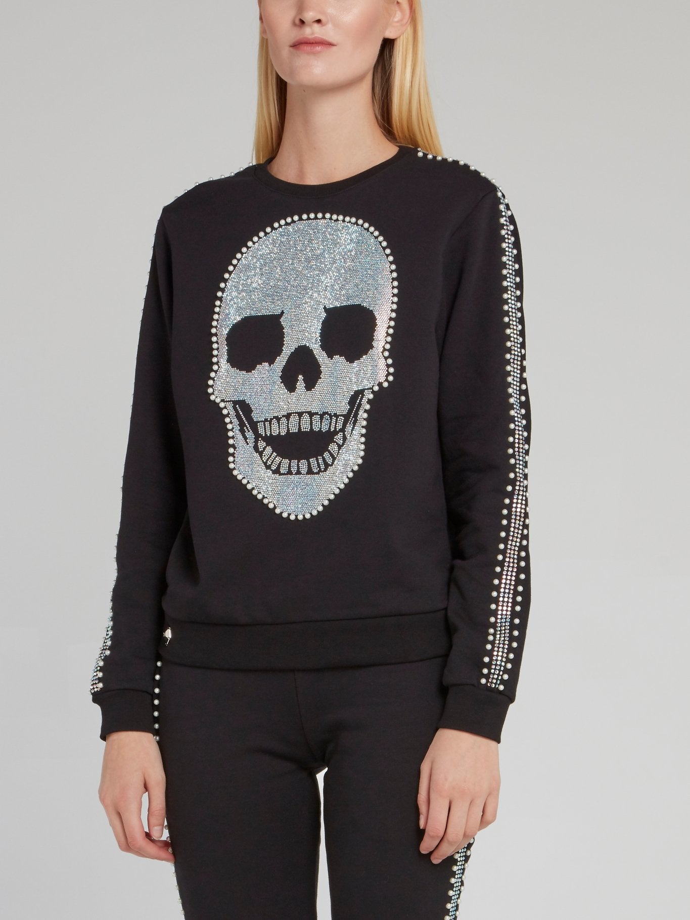 PHILIPP PLEIN Black Pearl Detail Skull Sweatshirt
