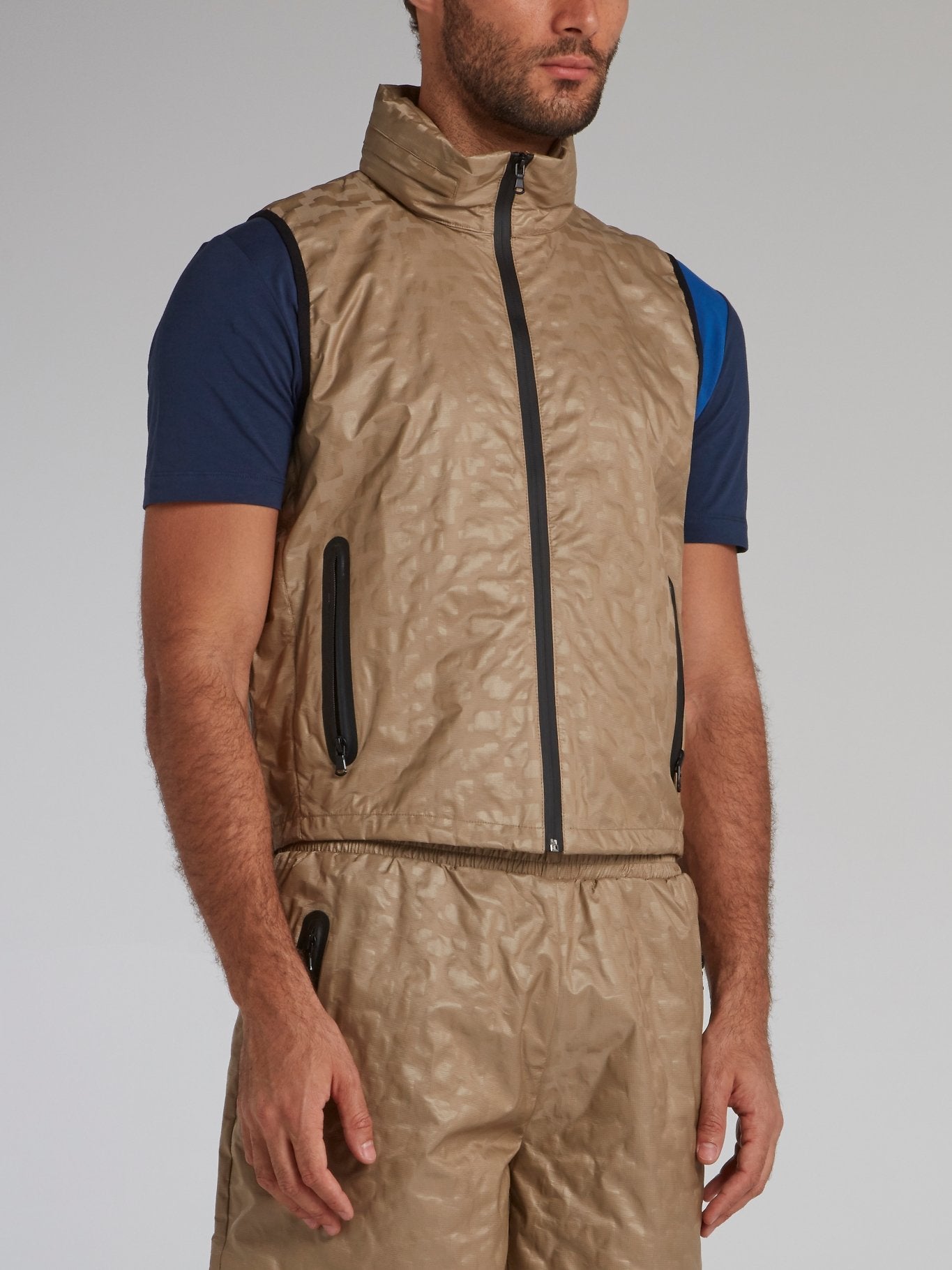BIKKEMBERGS Brown Geometric Track Gilet
