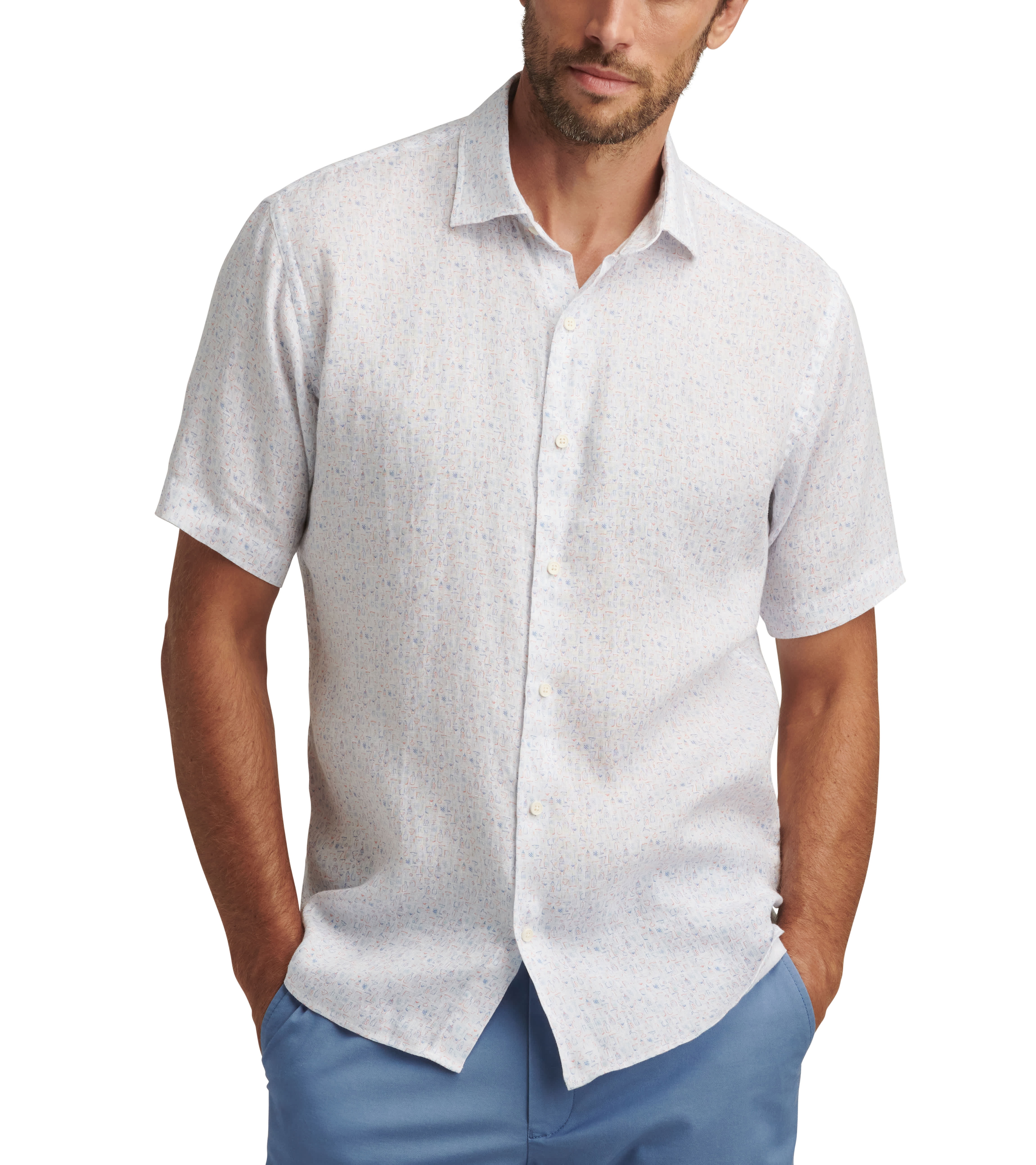 Peter Millar Men's Soiree Linen Sport Shirt   Multi
