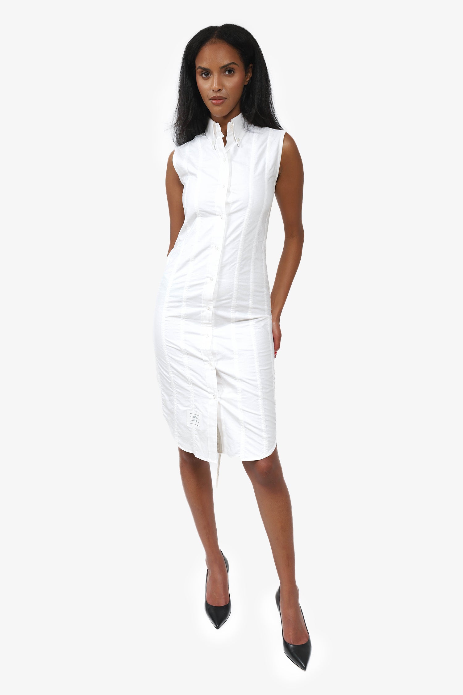Thom Browne White Lace up Back Sleeveless Button Down Point Collar Shirt Dress Size 40