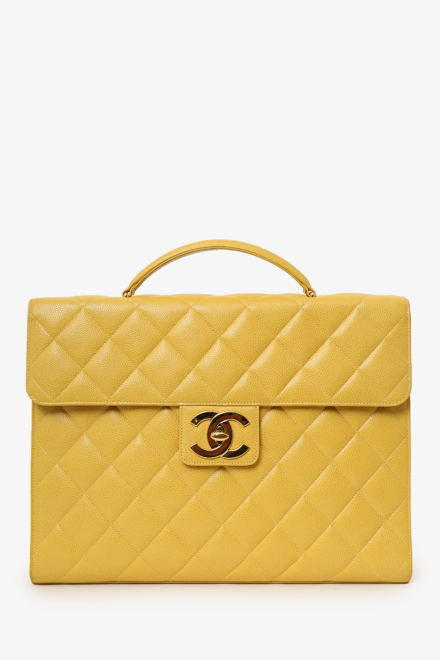 Pre Loved Chanel™ Yellow Caviar Leather Briefcase