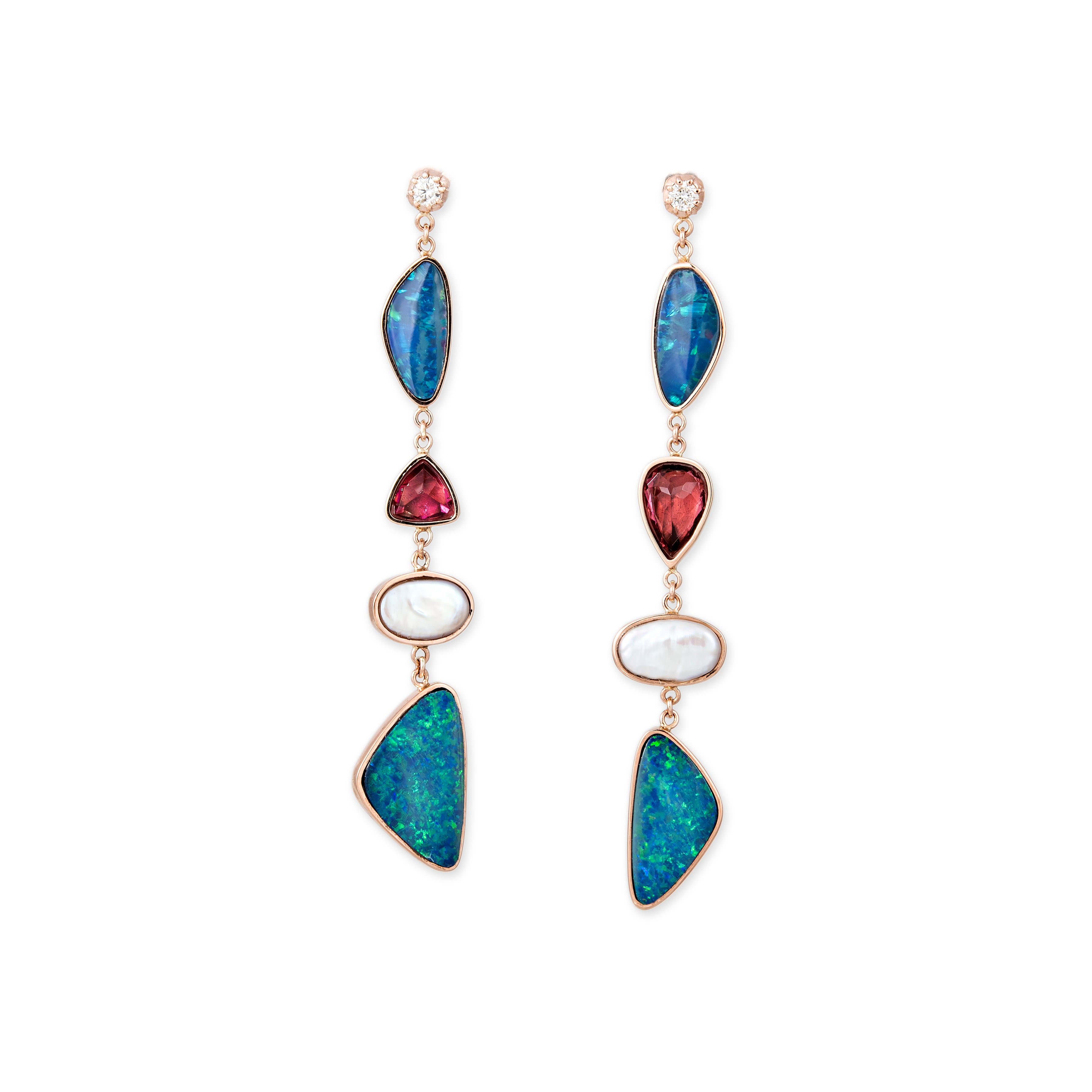 JACQUIEAICHE AUSTRALIAN OPAL  PINK TOURMALINE  PEARL DROP STUD EARRINGS