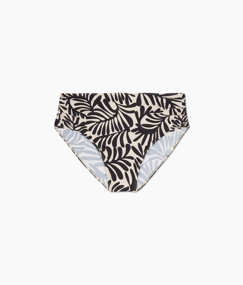 SUMMERSALT The Ruched High Leg High Rise Bottom   Abstract Palm in Sea Urchin & White Sand