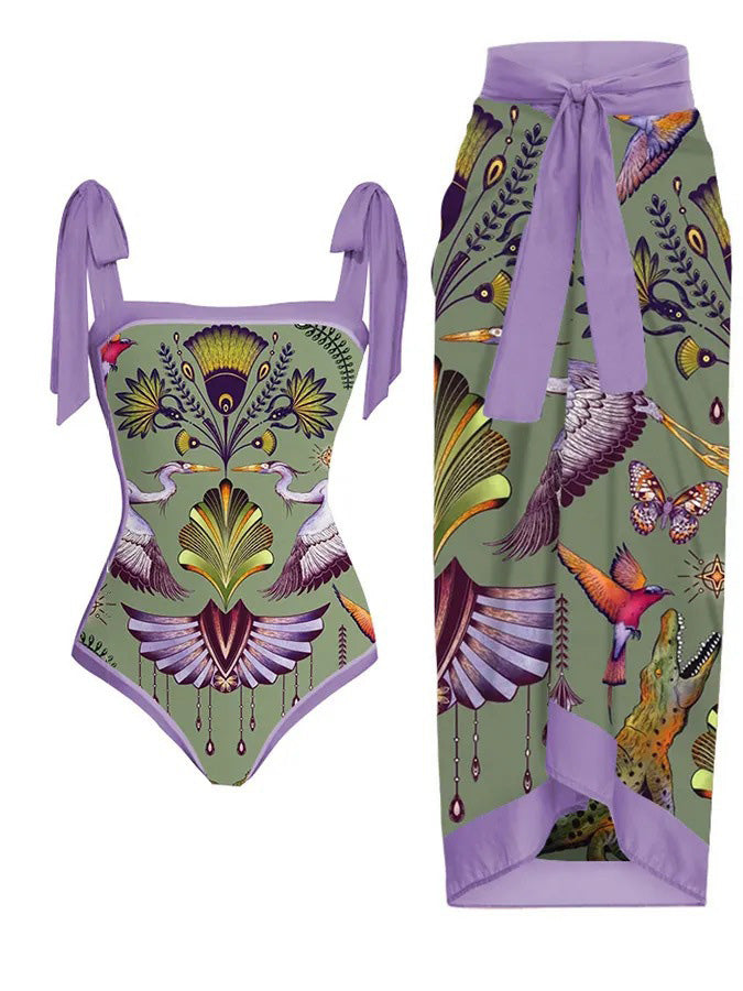 RETRO STAGE 1950s Forest Animals Lace up Swimsuit & Cover up