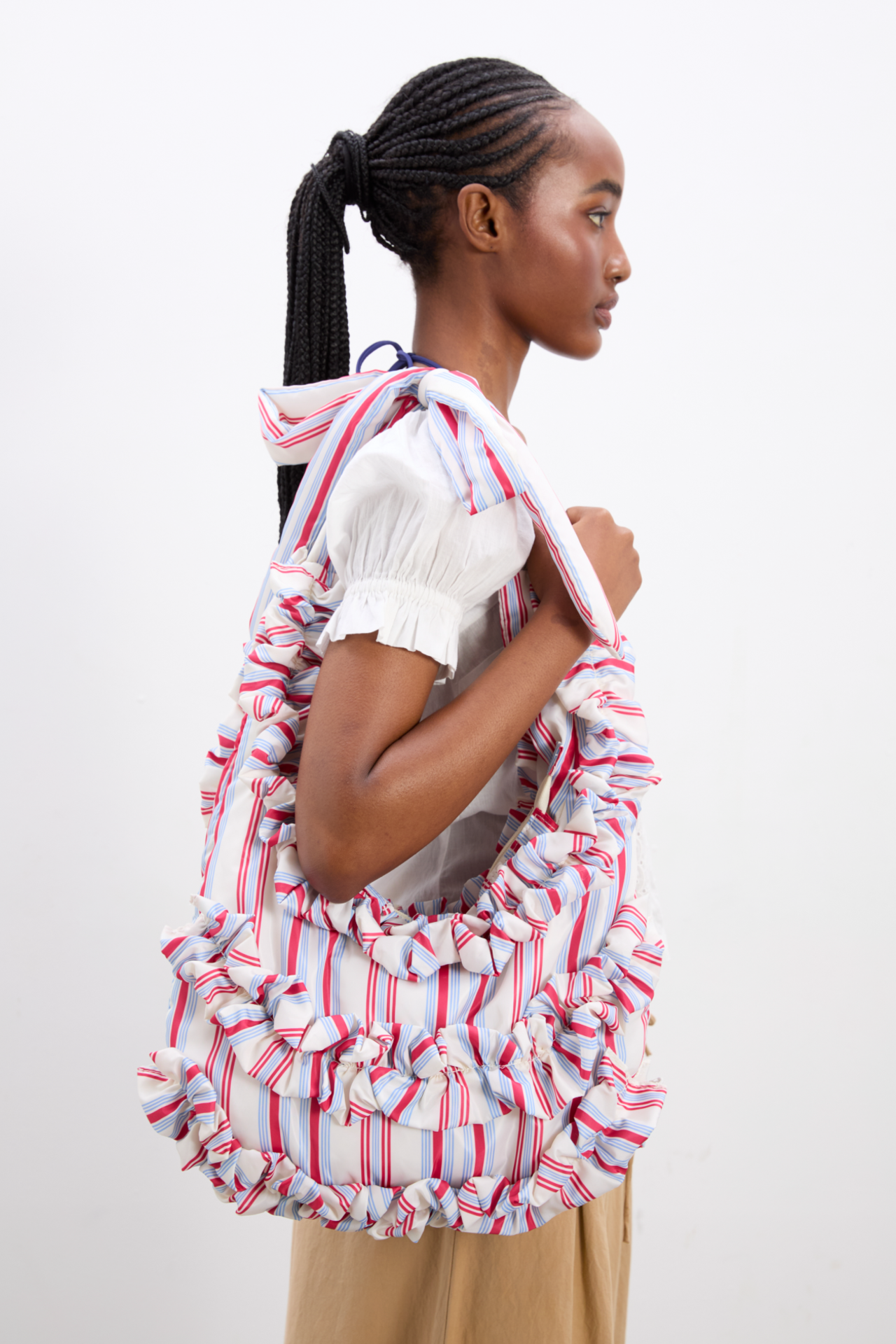 DAMSON MADDER oversized quinn  ruffle bag   cherry stripe